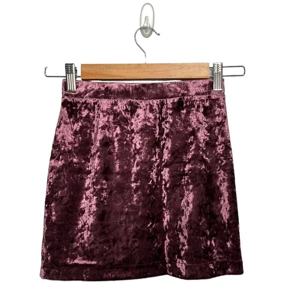New Nordstrom Abound Crushed Velvet Velour Mini Retro 90s Y2K Skirt Burgundy XXS - Picture 4 of 12